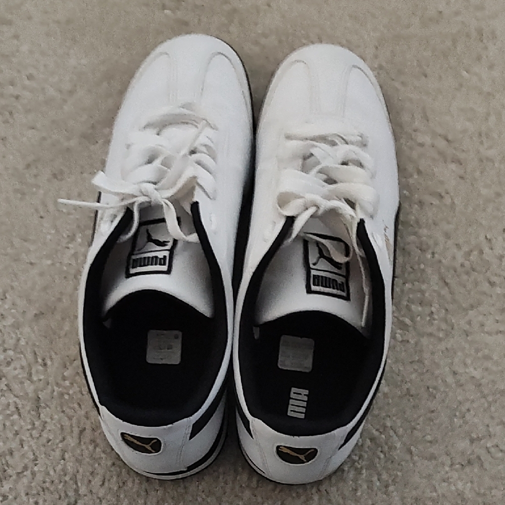 Puma Men's White and Black Sneakers Wore Once.